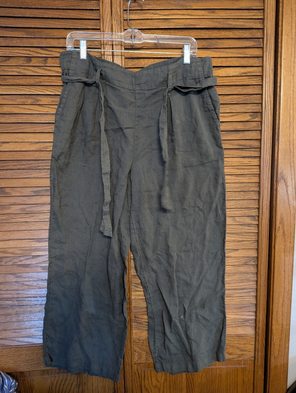 Nicole Miller 100% Linen Army Green Pants Women's Size Large